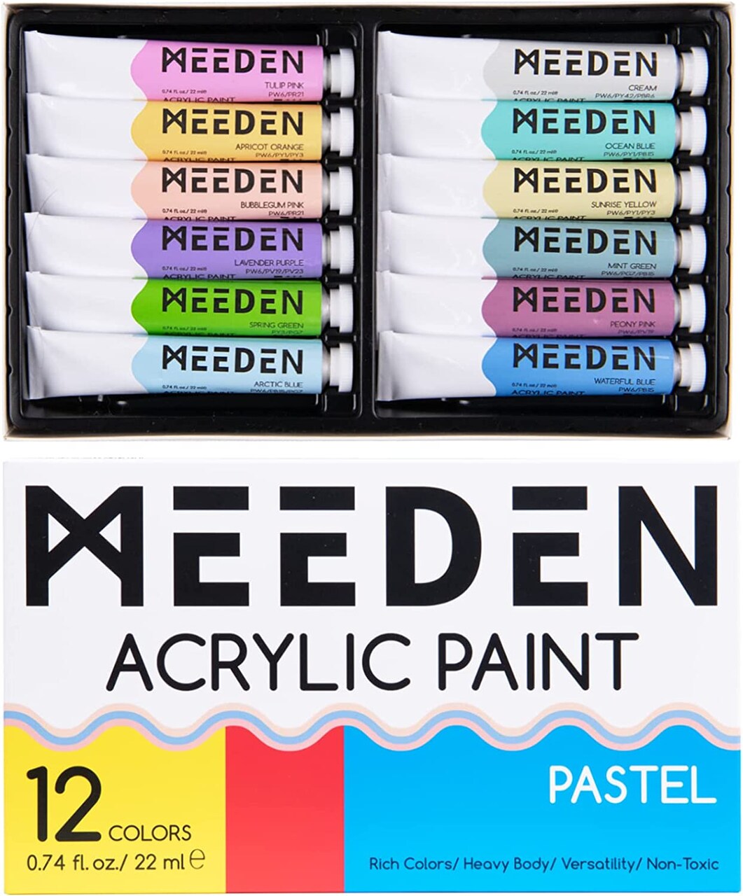 MEEDEN Pastel Acrylic Paint Set, 12 Pastel Colors 22 ml/0.74oz, Heavy Body Acrylic Paint Tubes, Art Craft Paints for Artists Kids Beginners, Art Supplies for Canvas Wood Rock Painting